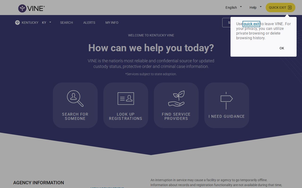 Franklin County VINELink inmate release search interface